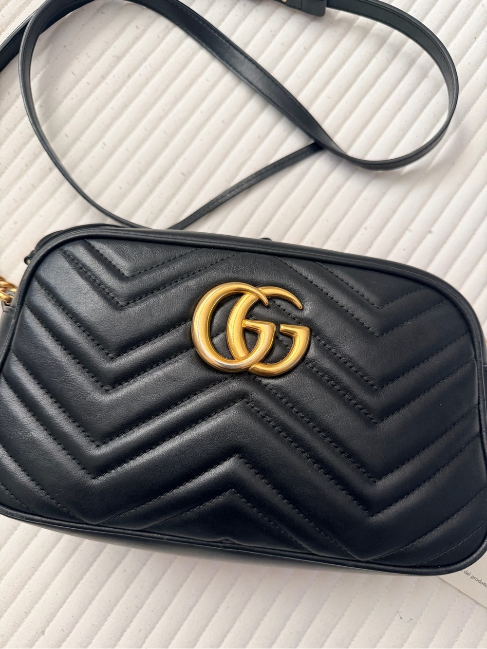 AUTHENTIC GUCCI Calfskin Matelasse Small GG Marmont Chain Shoulder Bag Black